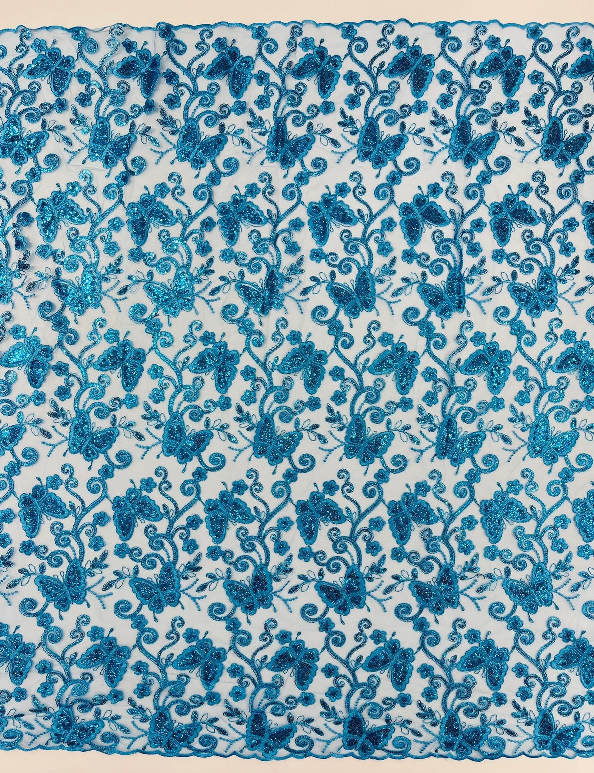 Metallic Lace Fabric - Embroidered Butterfly Vines With Sequins, 54" Width (1 Yard)