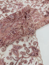 Metallic Lace Fabric - Embroidered Butterfly Vines With Sequins, 54" Width (1 Yard)