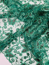 Metallic Lace Fabric - Embroidered Butterfly Vines With Sequins, 54" Width (1 Yard)