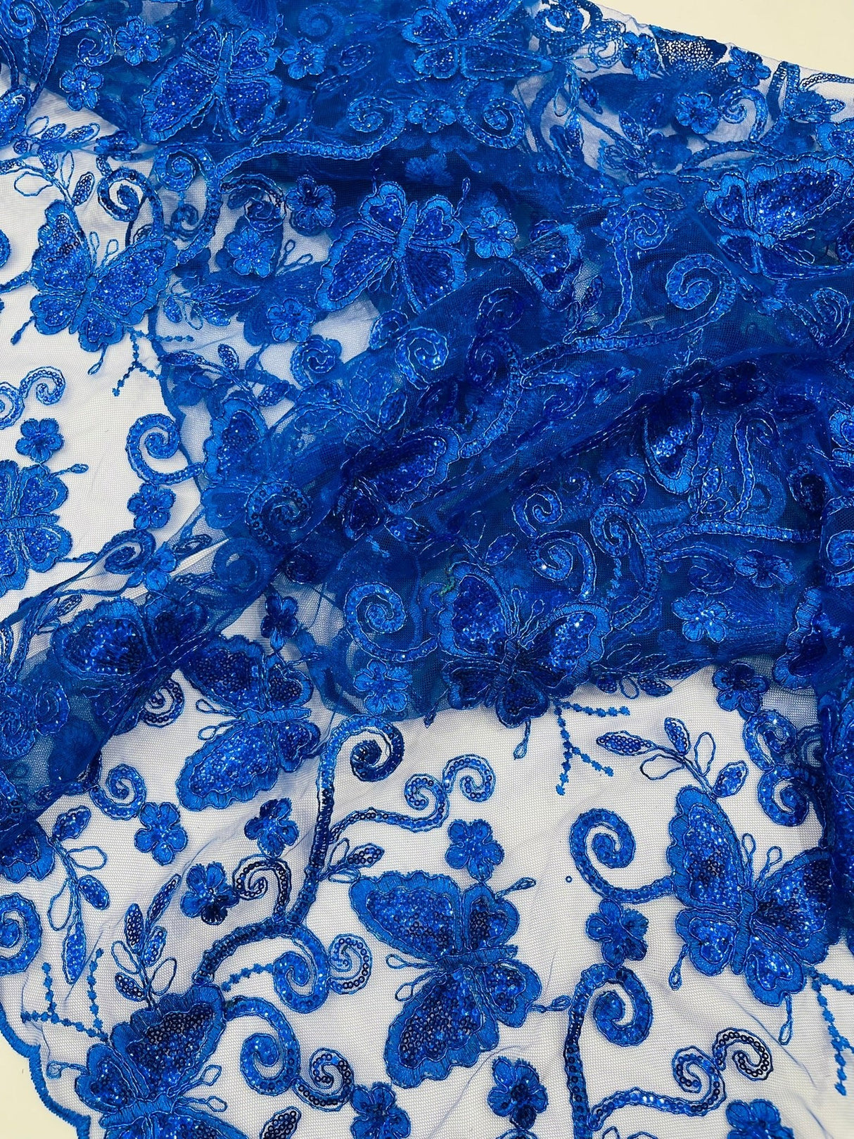 Metallic Lace Fabric - Embroidered Butterfly Vines With Sequins, 54" Width (1 Yard)