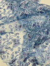 Metallic Lace Fabric - Embroidered Butterfly Vines With Sequins, 54" Width (1 Yard)