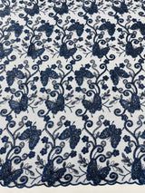 Metallic Lace Fabric - Embroidered Butterfly Vines With Sequins, 54" Width (1 Yard)