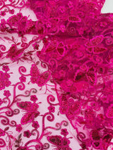 Metallic Lace Fabric - Embroidered Butterfly Vines With Sequins, 54" Width (1 Yard)