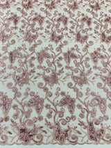 Metallic Lace Fabric - Embroidered Butterfly Vines With Sequins, 54" Width (1 Yard)