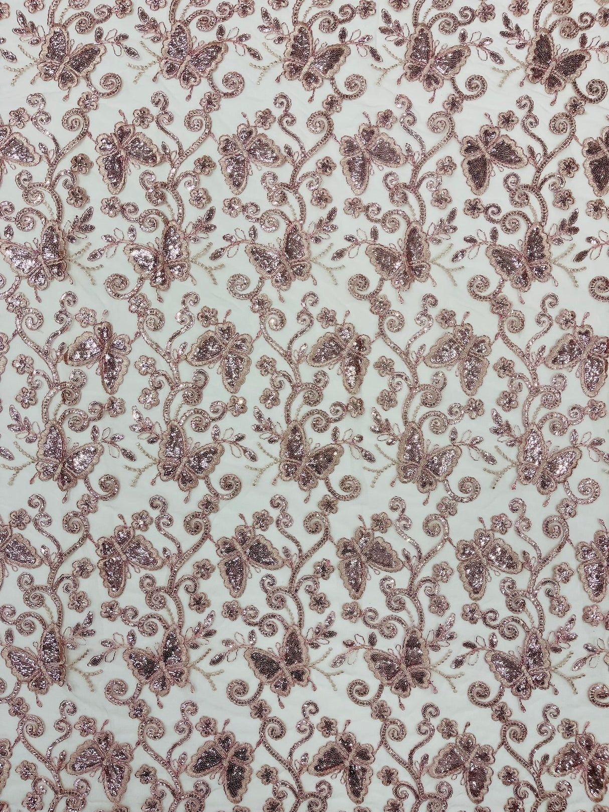 Metallic Lace Fabric - Embroidered Butterfly Vines With Sequins, 54" Width (1 Yard)