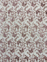 Metallic Lace Fabric - Embroidered Butterfly Vines With Sequins, 54" Width (1 Yard)