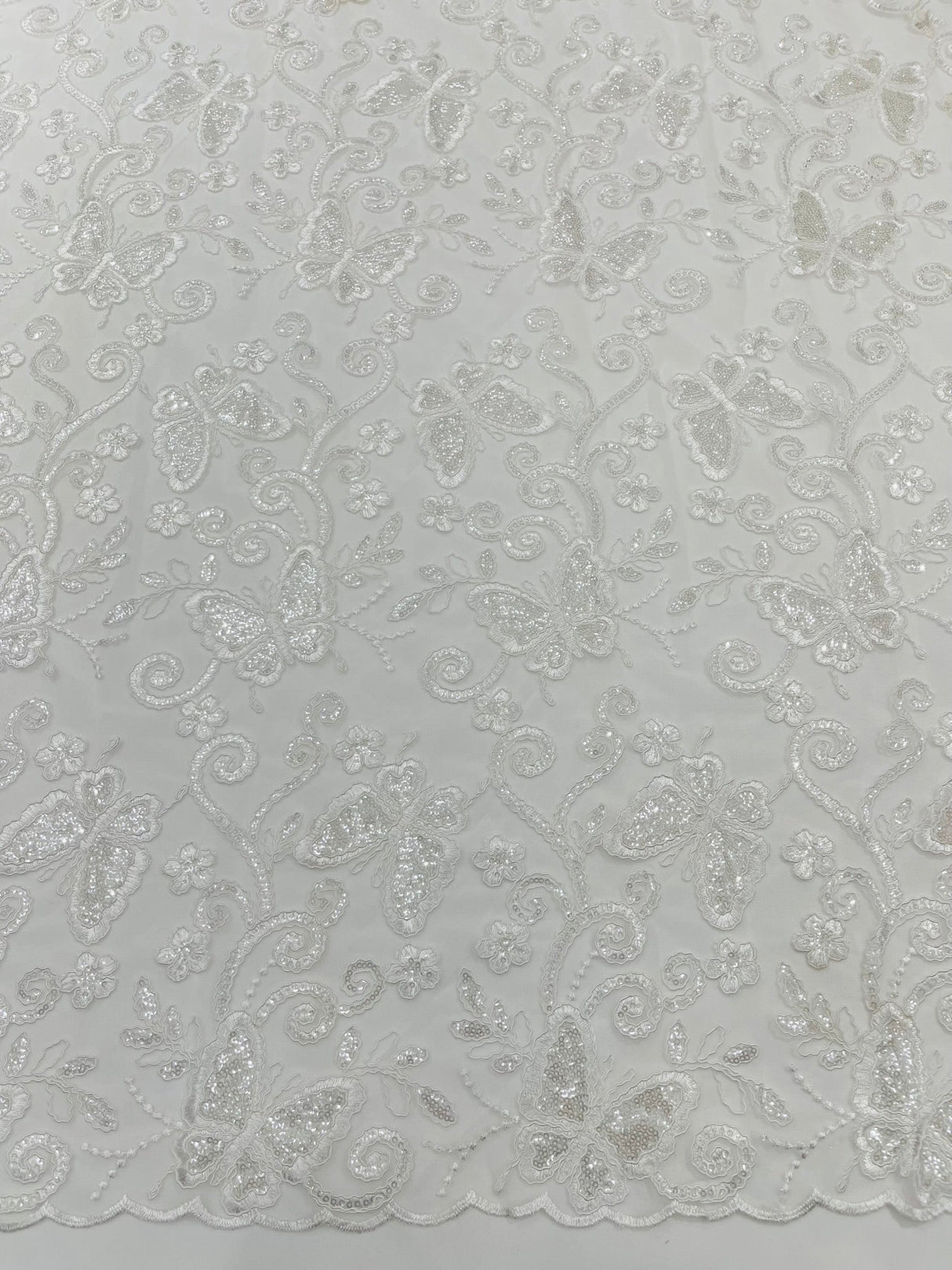 Metallic Lace Fabric - Embroidered Butterfly Vines With Sequins, 54" Width (1 Yard)