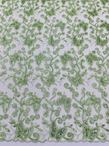 Metallic Lace Fabric - Embroidered Butterfly Vines With Sequins, 54" Width (1 Yard)