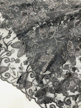 Metallic Lace Fabric - Embroidered Butterfly Vines With Sequins, 54" Width (1 Yard)