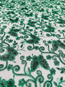 Metallic Lace Fabric - Embroidered Butterfly Vines With Sequins, 54" Width (1 Yard)