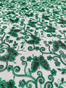 Metallic Lace Fabric - Embroidered Butterfly Vines With Sequins, 54" Width (1 Yard)