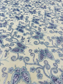 Metallic Lace Fabric - Embroidered Butterfly Vines With Sequins, 54" Width (1 Yard)