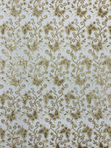 Metallic Lace Fabric - Embroidered Butterfly Vines With Sequins, 54" Width (1 Yard)