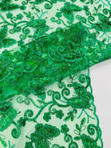 Metallic Lace Fabric - Embroidered Butterfly Vines With Sequins, 54" Width (1 Yard)