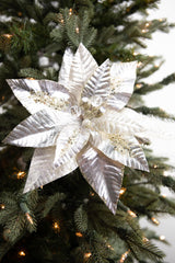 22 Inch x 12 Inch Metallic Poinsettia Stem Christmas Decor Elegant