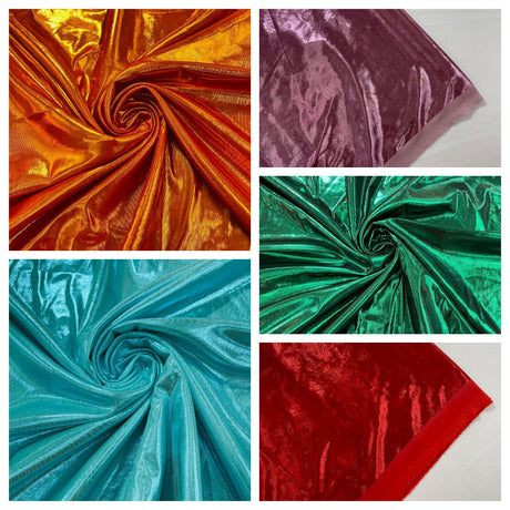 Metallic Spandex Foil Lame Fabric - Metallic Foil, 58/60" Width, 165 GSM, 0.45 MM, 25% Vertical Stretch, 10% Horizontal Stretch (1 Yard)