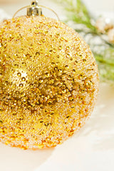 4" Gold Beaded Metallic Ball Ornament