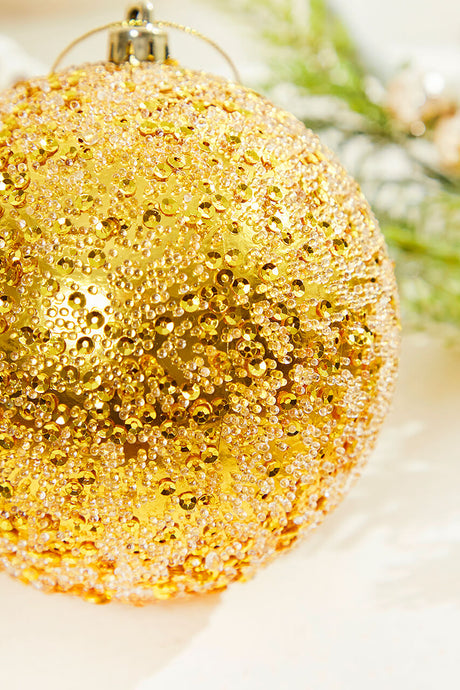 4" Gold Beaded Metallic Ball Ornament