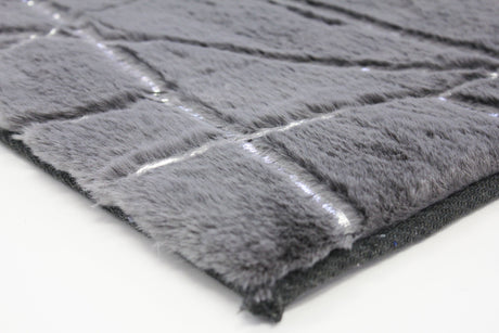 Charcoal Lines Faux Rabbit Touch Rug - Polyester Fabric, Charcoal Lines With Silver Metallic Shimmery Design, 5' X 7' (1 Unit)