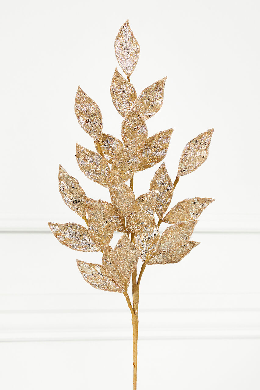 29" Micro Beaded/Sequins Bay Leaf Spray - Champagne/Gold