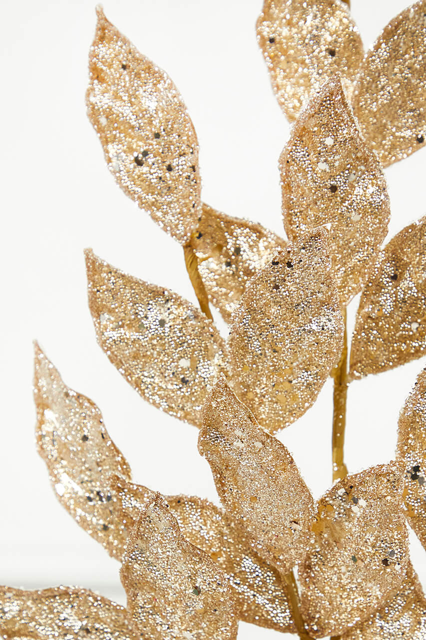 29" Micro Beaded/Sequins Bay Leaf Spray - Champagne/Gold