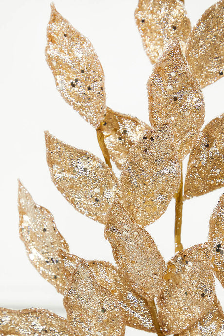 29" Micro Beaded/Sequins Bay Leaf Spray - Champagne/Gold