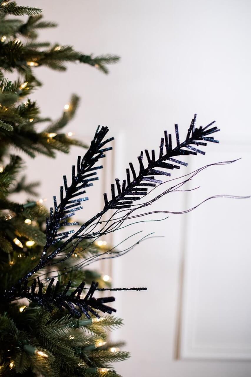 30” Midnight Blue Glitter Pine Spray