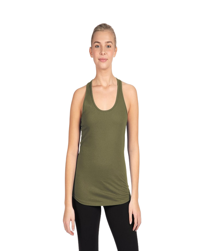 Next Level Women Racerback Tank Top Lightweight Cotton Poly Jersey - Military Green, Racerback, Side Seamed, Curved Hem (1 Piece)