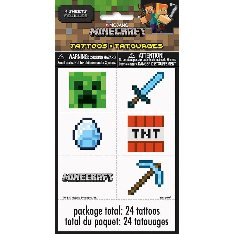 Minecraft Temporary Tattoos 24 Pack