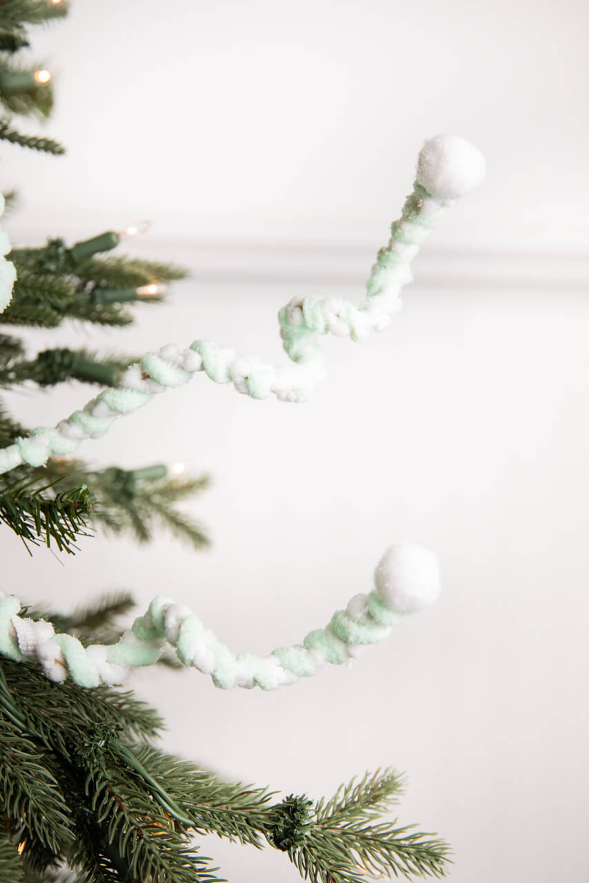 25” Mini Cottonball Peppermint Christmas Spray - Green/White