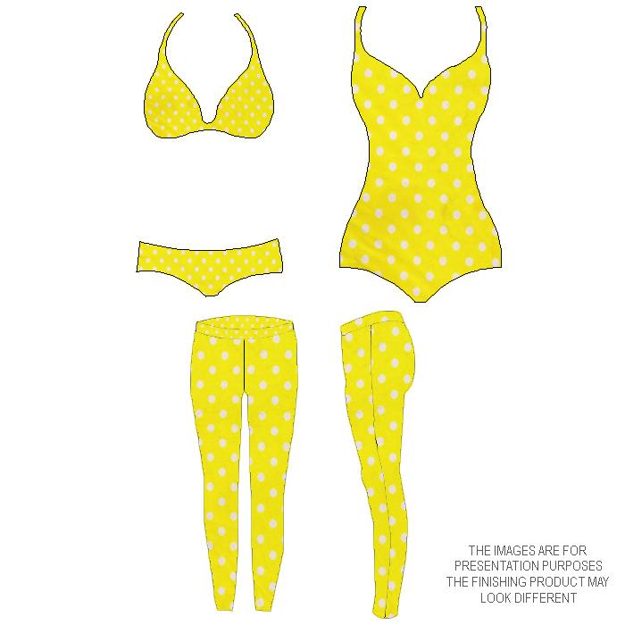 Printed Spandex Tricot White Yellow Mini Polka Dot