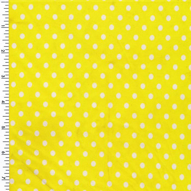 Printed Spandex Tricot White Yellow Mini Polka Dot