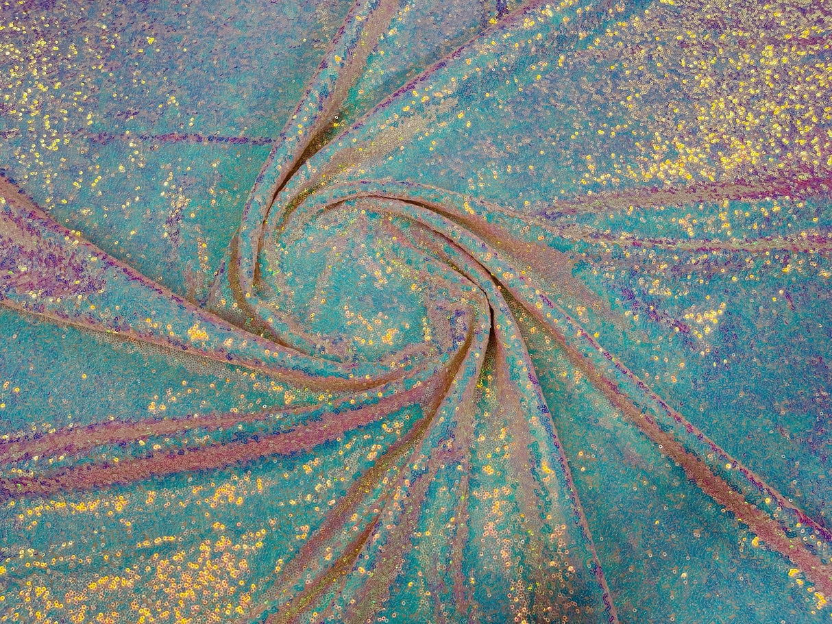 Mini Sequin Polyester Fabric - Iridescent Sequin Mesh, 52" Width (1 Yard)