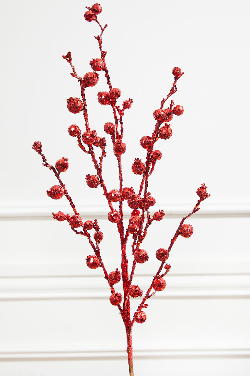 30” Glitter Mini Pomegranate Spray - Red