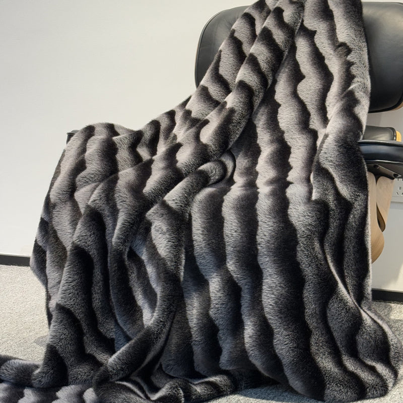Minko 13 Faux Mink Fabric - Black Stripe, 50" X 60" Throw (1 Throw)