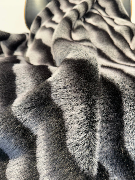 Minko 13 Faux Mink Fabric - Black Stripe, 50" X 60" Throw (1 Throw)