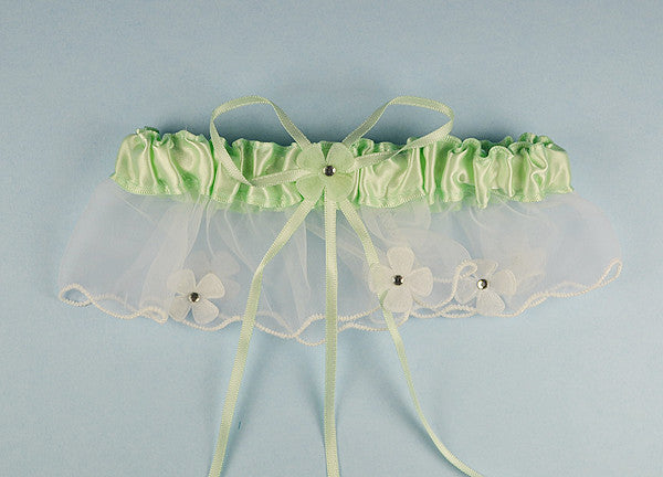 Mint Green Satin Bridal Wedding Garter Floral Organza Trim 12 Pack