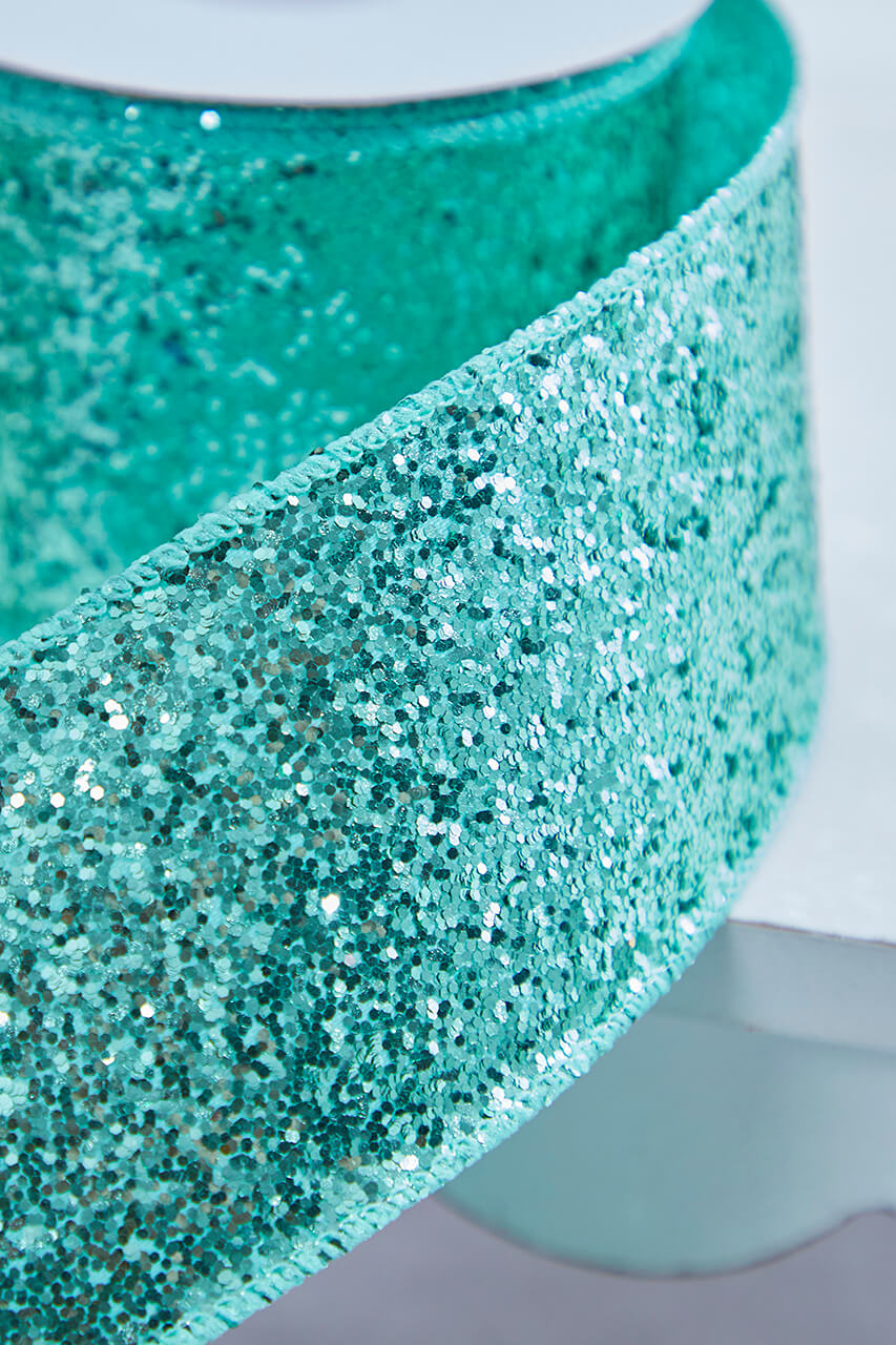 2.5" x 10 Yard Mint Green Glitter Wired Ribbon