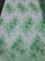 Mint Beaded Lace 3D Floral Embroidered Mesh