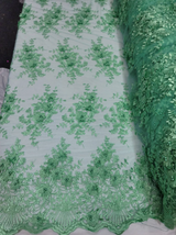 Mint Beaded Lace 3D Floral Embroidered Mesh