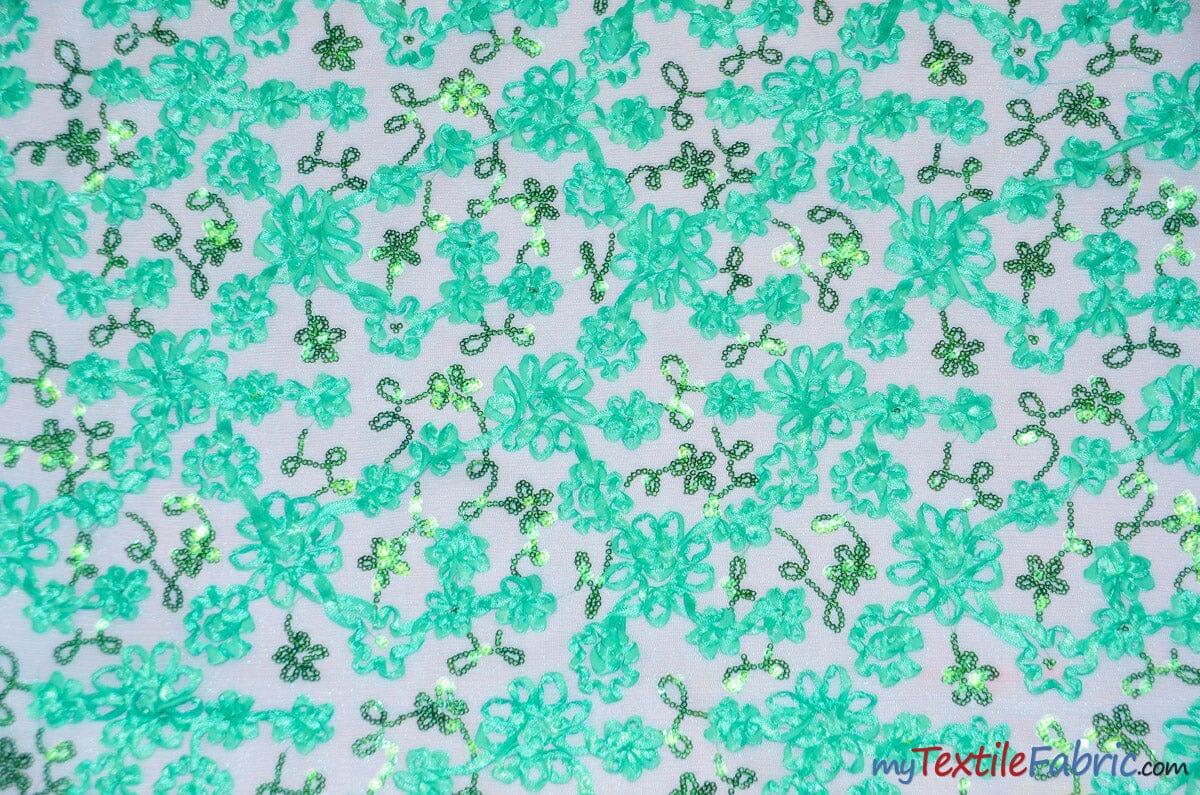 Luxury Mesh Embroidery Polyester Fabric - Embroidered Floral Mesh, 54" Width, Champagne (1 Yard)