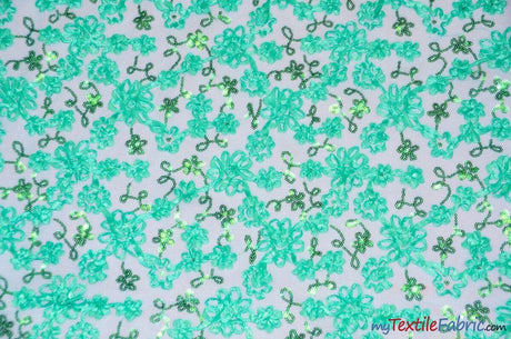 Luxury Mesh Embroidery Polyester Fabric - Embroidered Floral Mesh, 54" Width, Champagne (1 Yard)