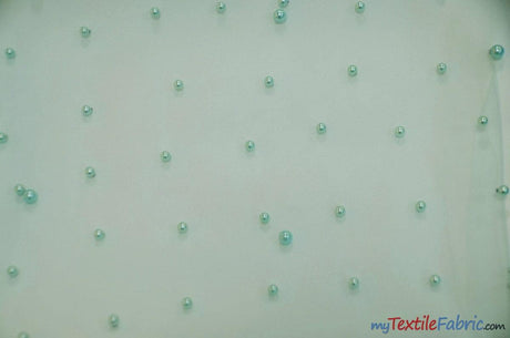 Very Soft Tulle With Pearls Polyester Fabric - Sheer Beaded Tulle, 52" Width (1 Yard)