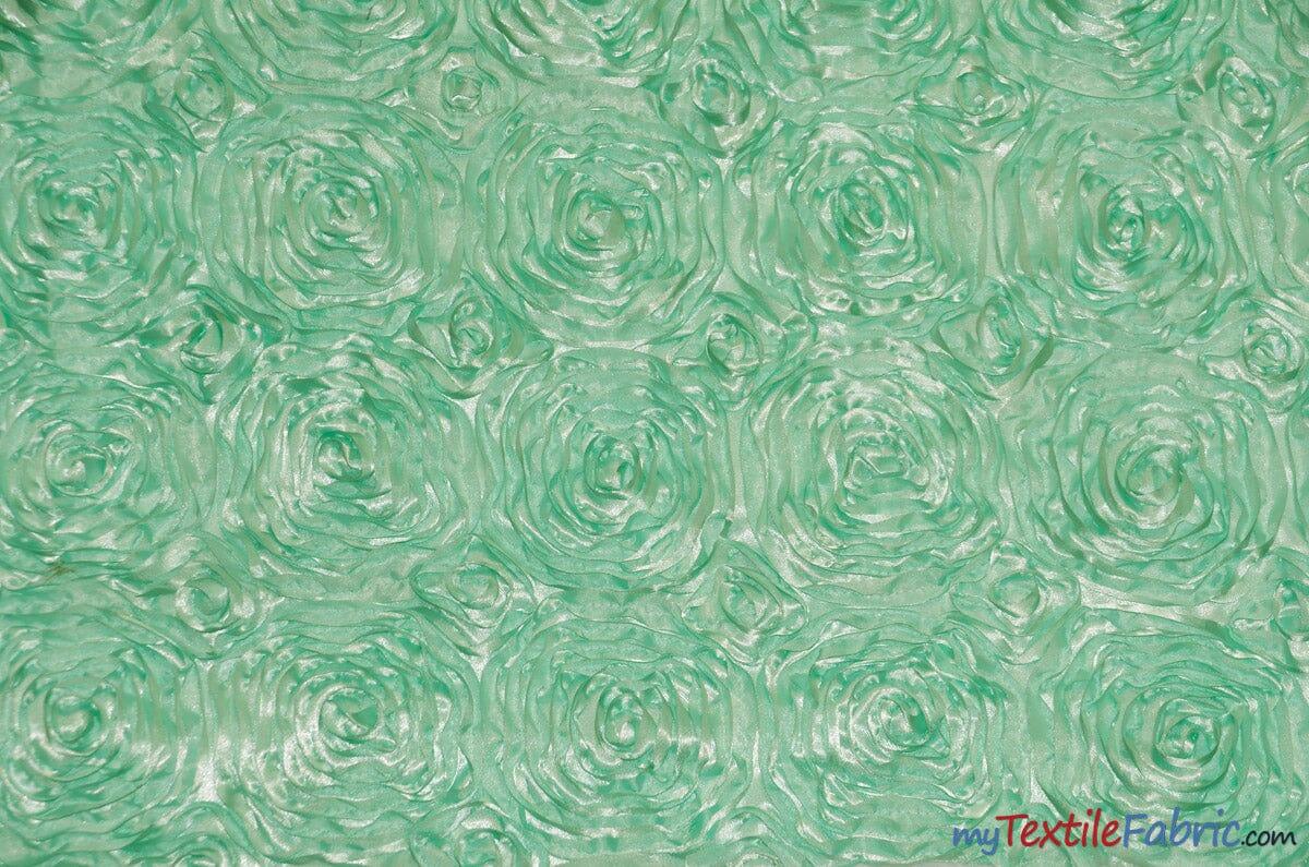 Rosette Satin Polyester Fabric - 3D Satin Floral Embroidery, 52/54" Width (Yards, Bolts, Sample Swatch)