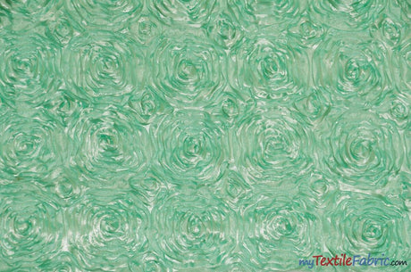 Rosette Satin Polyester Fabric - 3D Satin Floral Embroidery, 52/54" Width (Yards, Bolts, Sample Swatch)