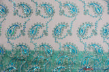 Coco Paisley Polyester Fabric - Sheer Embroidered Paisley, Double Scallop Lace, 52" Width (1 Yard)