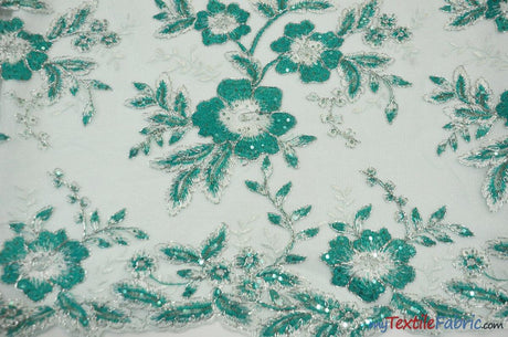 Edith Embroidery Fabric - Two Tone Floral Embroidery, Sheer Tulle, 52" Width, Multiple Colors (1 Yard)