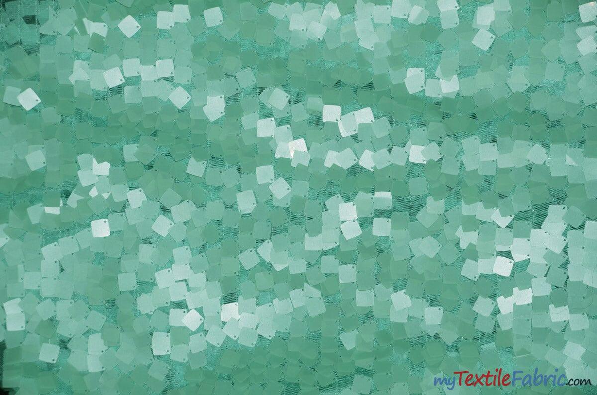 Dull Square Dazzle Polyester Fabric - Square Sequins, Sheer Mesh, 52" Width (1 Yard)