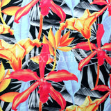 Mish Flora Polyester Spandex Fabric - Floral Print On Black, 58-60" Width (1 Yard)