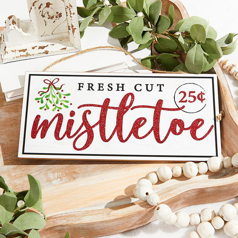 12.5"L x 6"H Fresh Cut Mistletoe Sign
